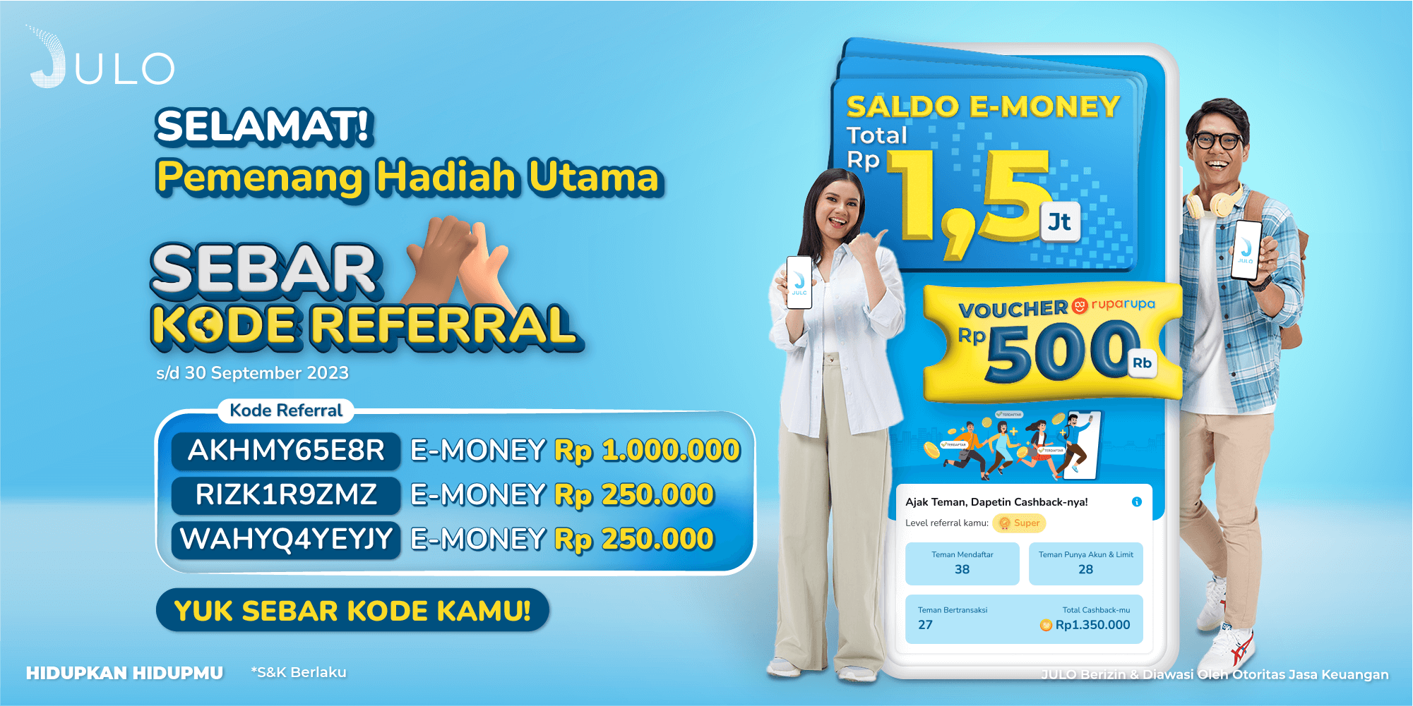 Pemenang Hadiah Utama SEBAR KODE REFERRAL September 2023