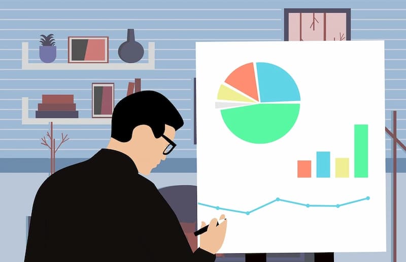 seseorang sedang menghitung dengan grafik di papan tulis